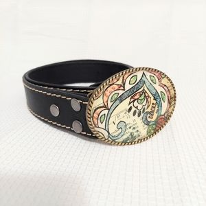 Medallion Western Black Leather Belt Adjustable Peg
